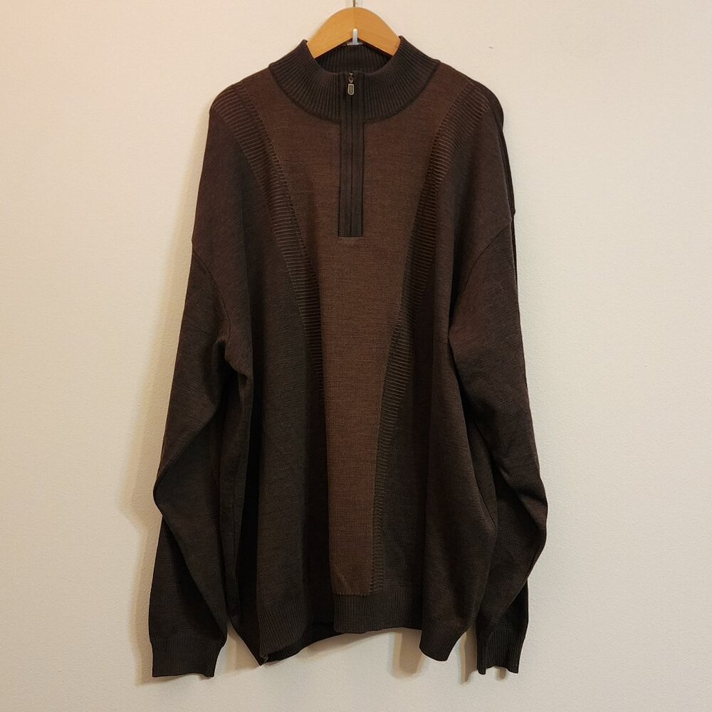 St. Croix Tasmere MerinoWool 1/4 Zip Knit Sweater Men 3XLT Brown Color Block USA